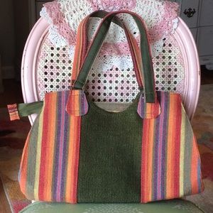 Multi-colored fabric handbag